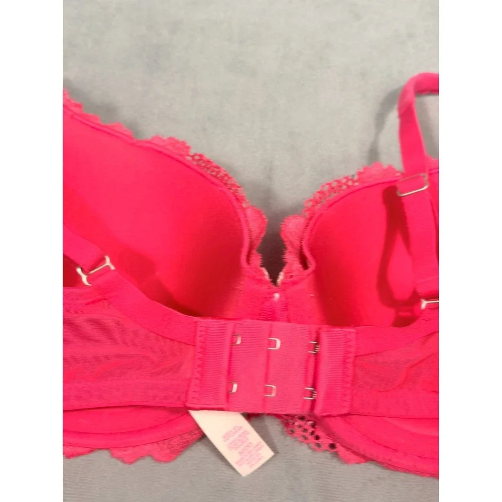 Victoria's‎ Secret Bra Body By Victoria Lined Demi 32DD Laced Bra Bright Pink